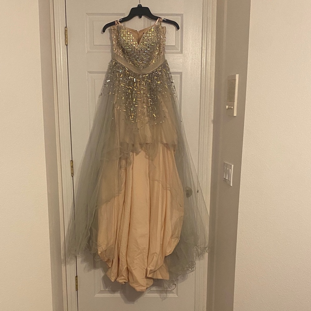Terani Couture Gold and Cream Prom Dress